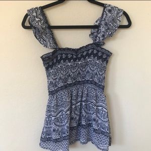 Navy and White Flowy Tank Top Blouse